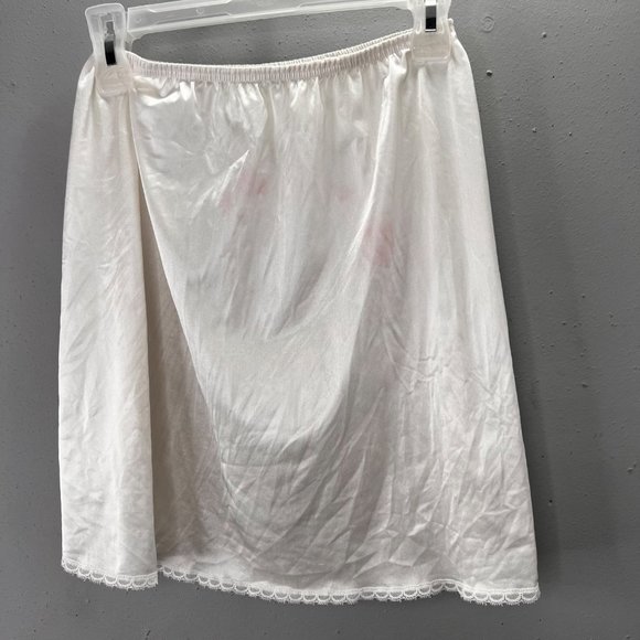 Vintage Half Slip White Satin Lace Trim size S M Elastic Waist Side Slit FLAW - Picture 3 of 4